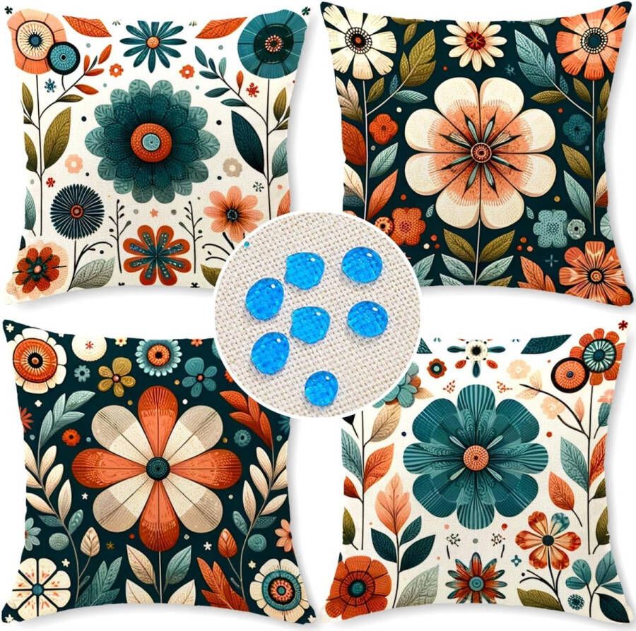 Kussenhoes 45 x 45 cm decoratieve set van 4 waterdicht buitenkussen tuinkussen weerbestendig ademend open bloemen kussensloop tuindecoratie voor buiten thuis bank tuin