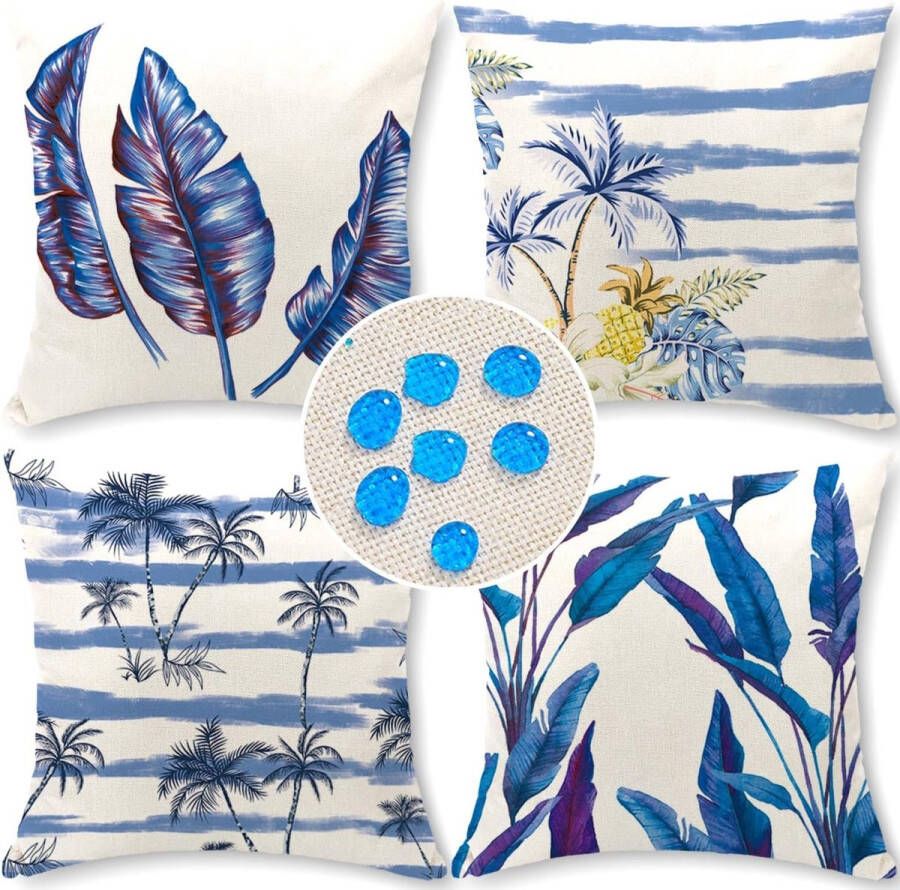 Kussenhoes 45 x 45 cm decoratieve set van 4 waterdicht buitenkussen tuinkussen weerbestendig ademend tropische planten kussensloop tuindecoratie voor buiten thuis bank tuin