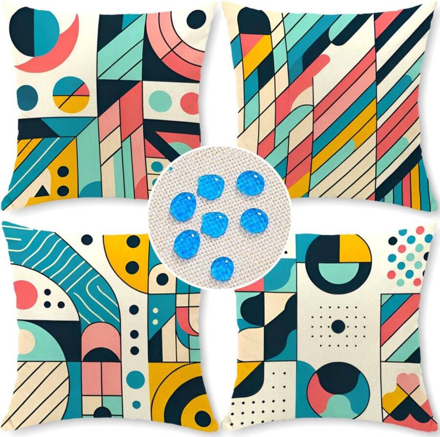 Kussenhoes 45 x 45 cm decoratieve set van 4 waterdicht buitenkussen tuinkussen weerbestendig ademend abstract geometrisch kussenhoes tuindecoratie voor buiten thuis bank tuin
