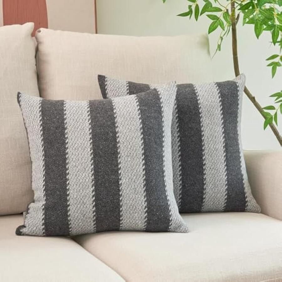 Kussenhoes 45 x 45 cm set van 2 boho modern decoratieve kussenhoezen voor woondecoratie van de boerderij bank woonkamer slaapkamer terrasmeubels grijs gestreept