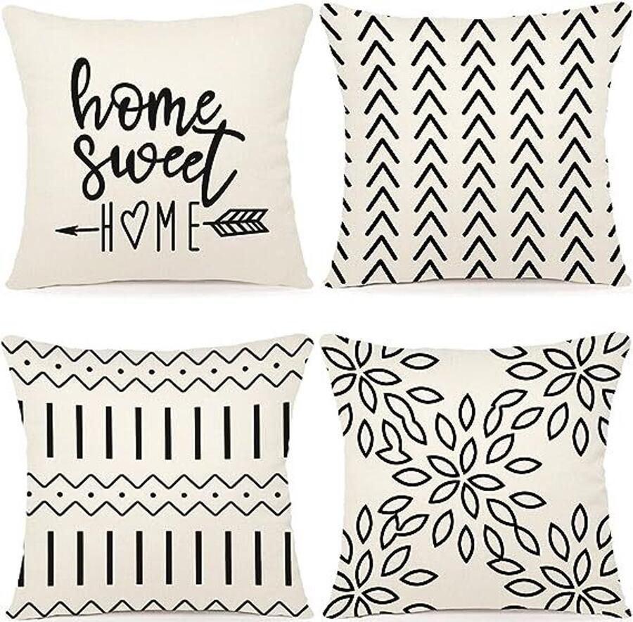 Kussenhoes 45 x 45 cm set van 4 decoratieve kussenhoezen voor buiten decoratief linnen kussen voor slaapkamer bank stoel bed tuin (alleen kussensloop) - Foto 6