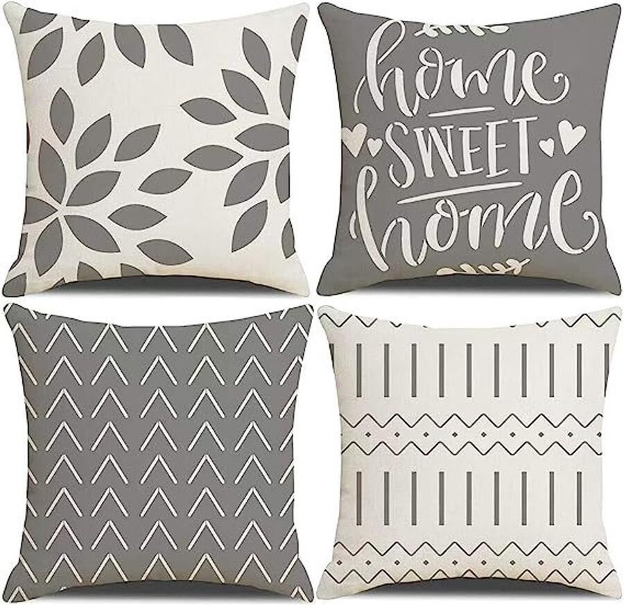 Kussenhoes 45 x 45 cm set van 4 decoratieve kussenhoezen voor buiten decoratief linnen kussen voor slaapkamer bank stoel bed tuin (alleen kussensloop) - Foto 8