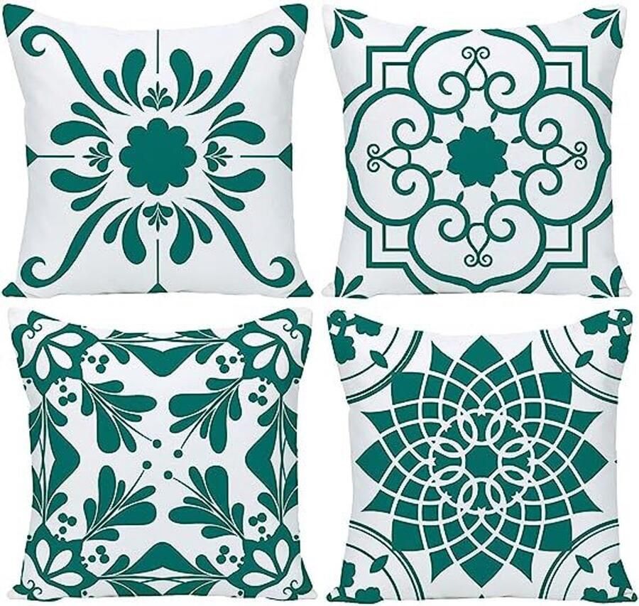 Kussenhoes 45 x 45 cm set van 4 decoratieve kussenhoezen voor buiten decoratief linnen kussen voor slaapkamer bank stoel bed tuin (alleen kussensloop) - Foto 11