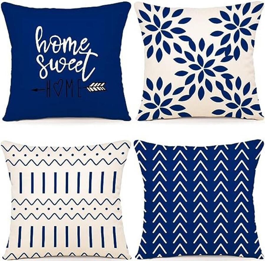 Kussenhoes 45 x 45 cm set van 4 decoratieve kussenhoezen voor buiten decoratief linnen kussen voor slaapkamer bank stoel bed tuin (alleen kussensloop) - Foto 7