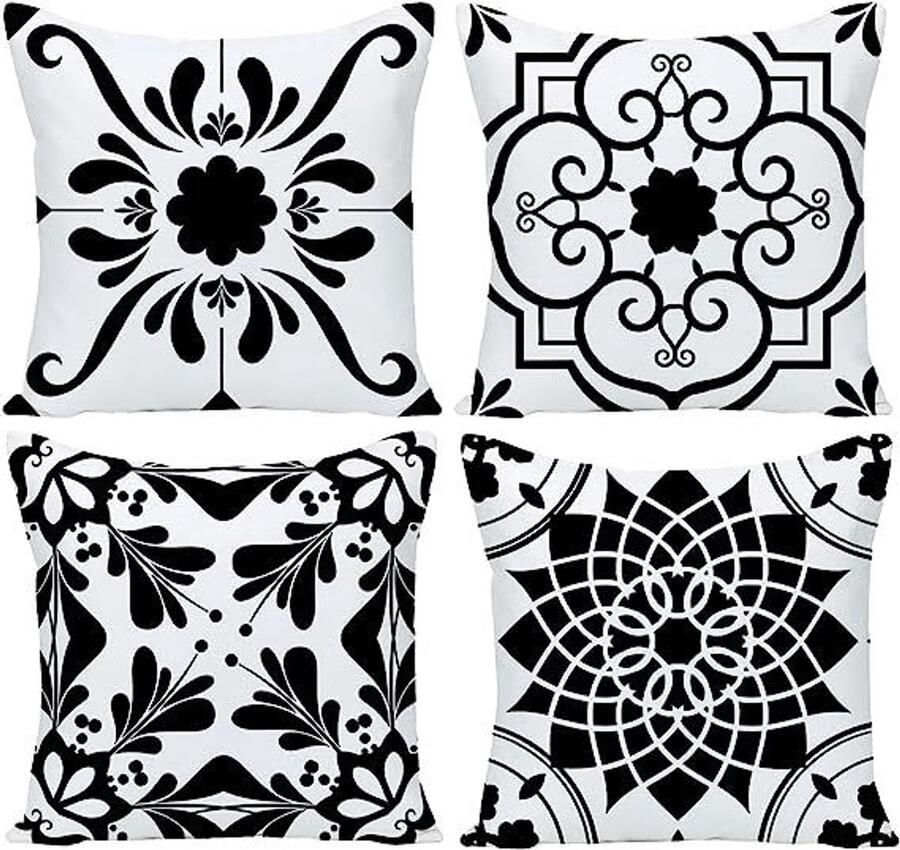 Kussenhoes 45 x 45 cm set van 4 decoratieve kussenhoezen voor buiten decoratief linnen kussen voor slaapkamer bank stoel bed tuin (alleen kussensloop) - Foto 12