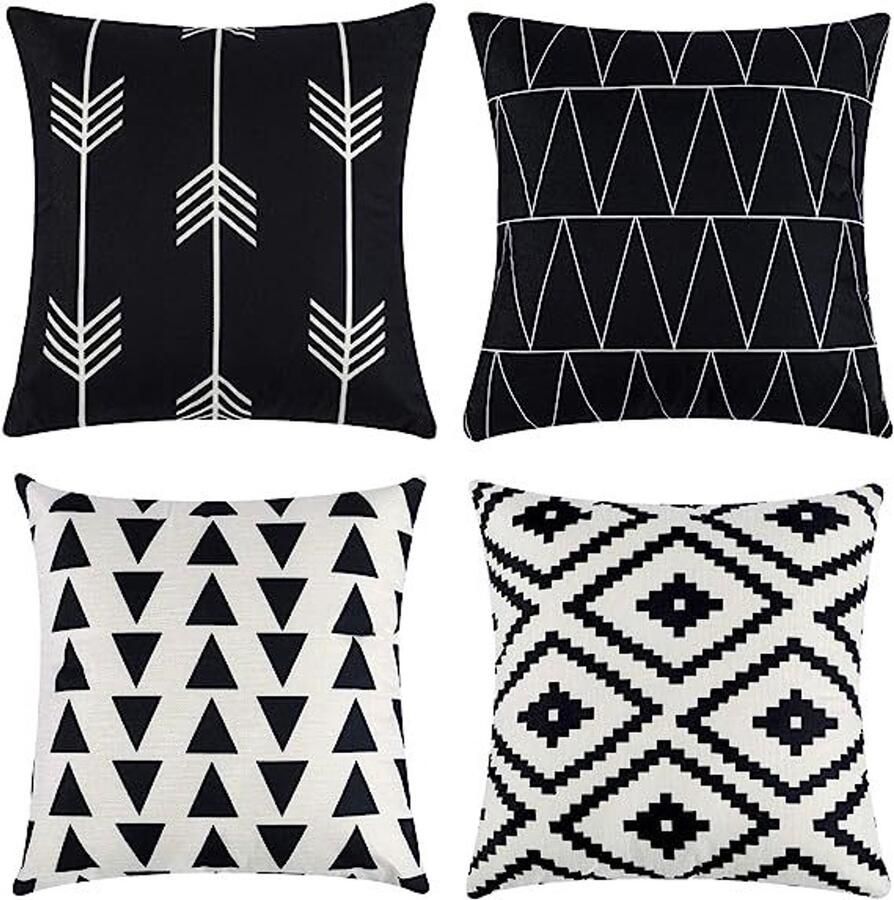 Kussenhoes 45 x 45 cm set van 4 decoratieve kussenhoezen voor buiten decoratief linnen kussen voor slaapkamer bank stoel bed tuin (alleen kussensloop) - Foto 2