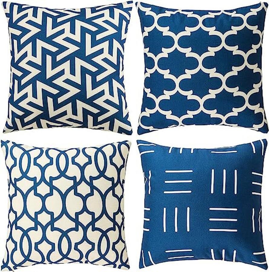 Kussenhoes 45 x 45 cm set van 4 decoratieve kussenhoezen voor buiten decoratief linnen kussen voor slaapkamer bank stoel bed tuin (alleen kussensloop) - Foto 3