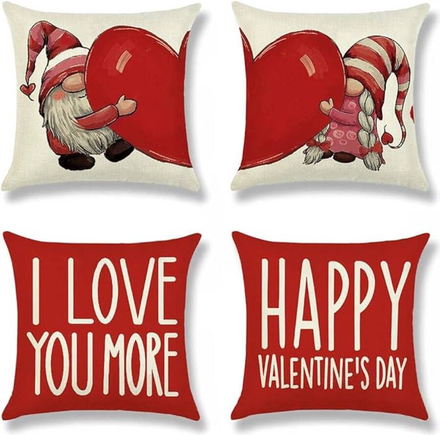 Kussenhoes 45 x 45 cm set van 4 stuks decoratieve kussenslopen voor terras bank stoel bed decoratie rood hart decoratief kussen voor Happy Valentine decoratie