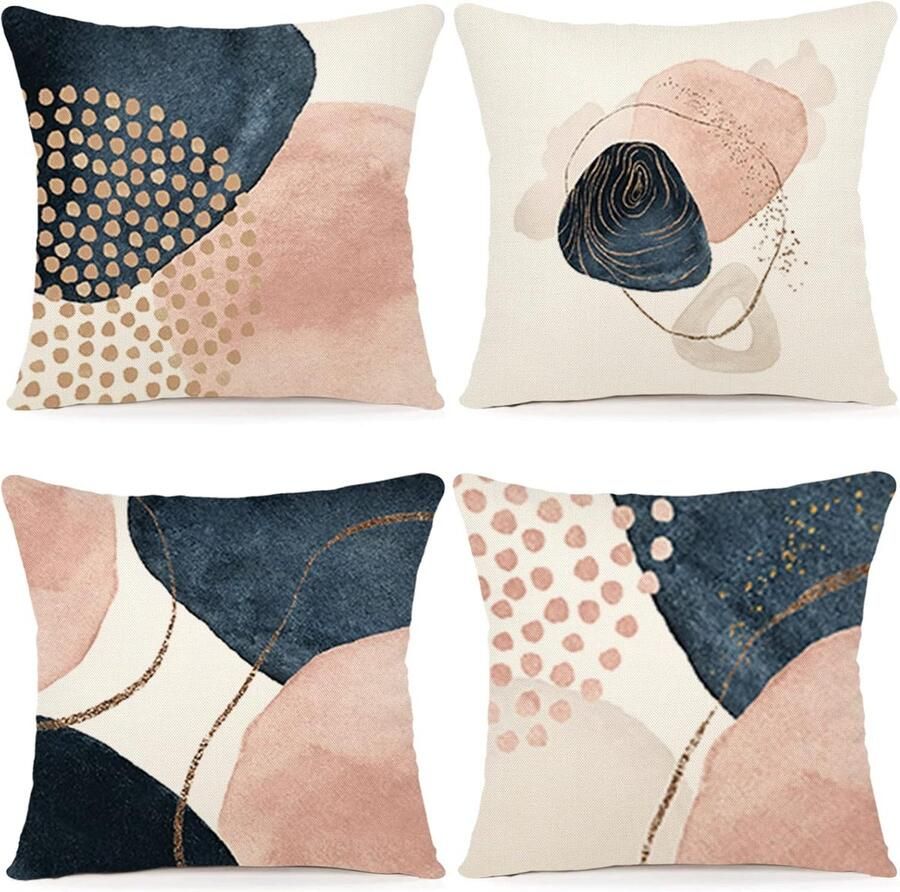 Kussenhoes 50 x 50 cm set van 4 decoratieve kussens linnen kussenslopen geometrisch patroon kussenhoezen voor bank slaapkamer bank outdoor kussen 50 x 50 cm