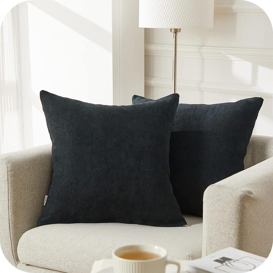 Kussenhoes 50 x 50 cm zwart set van 2 decoratieve woonkamer pluizige chenille kussenslopen knuffelige decoratieve bankkussenhoes voor bed tuin balkon buiten