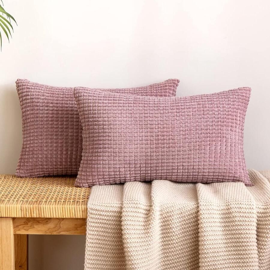 Kussenhoes 50x60 Cordfluwelen kussensloop granulaat decoratieve bankkussens zachte sierkussen bank woonkamer set 2 stuks 40 x 60cm roze-paars kussenhoes 50x60
