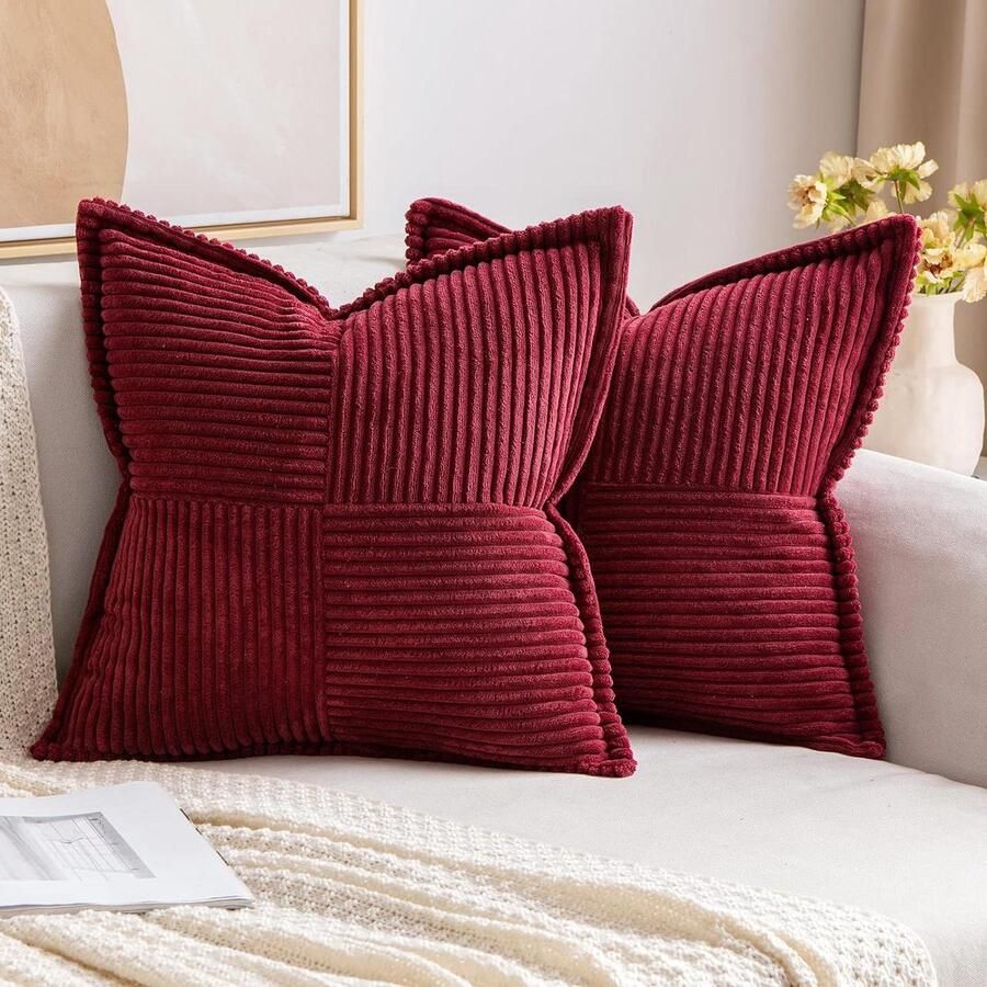 Kussenhoes 50x60 Cordur Set van 2 Patchwork Moderne Decoratie Kussenslopen Rood Zacht Winter Bank Renovatie Onzichtbare Rits kussenhoes 50x60