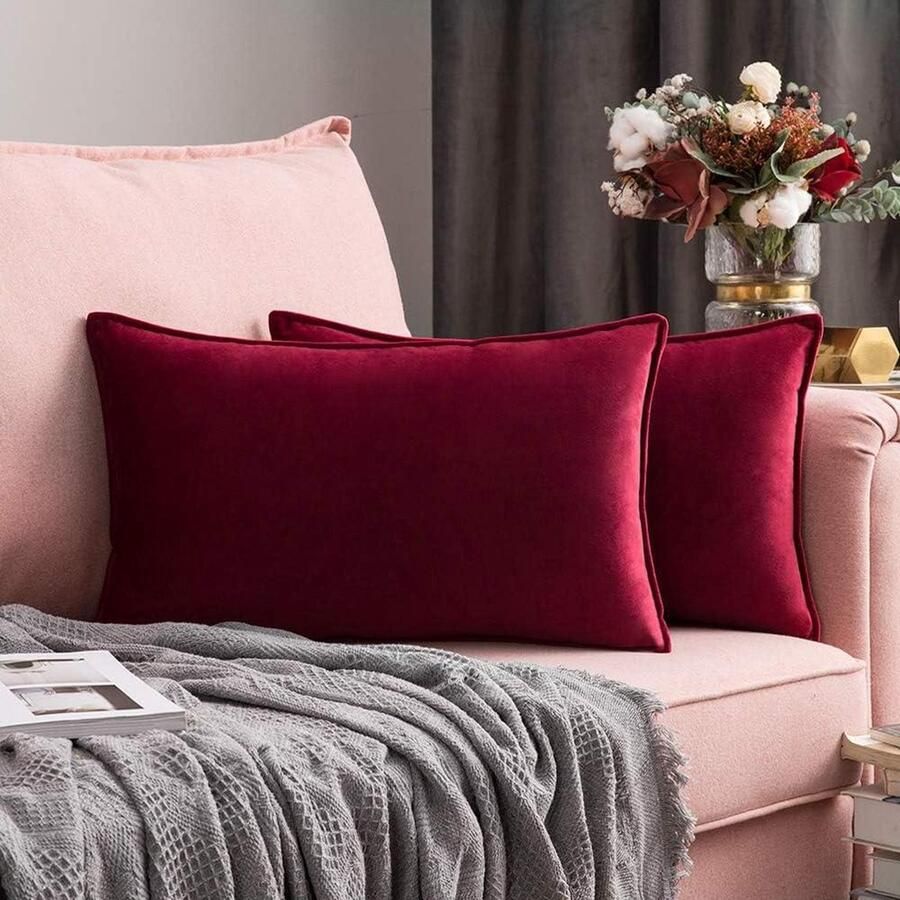 Kussenhoes 50x60 Fluweelzachte vierkante kussenslopen woonkamer bank slaapkamer set van 2 wijnrood kussenhoes 50x60