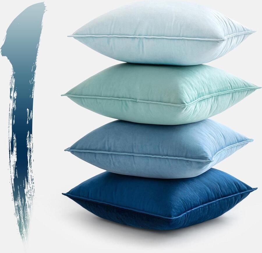 Kussenhoes 50x60 Fluwelen Sierkussen Set van 4 Bank Woonkamer Slaapkamer Blauw Verborgen Ritssluiting kussenhoes 50x60