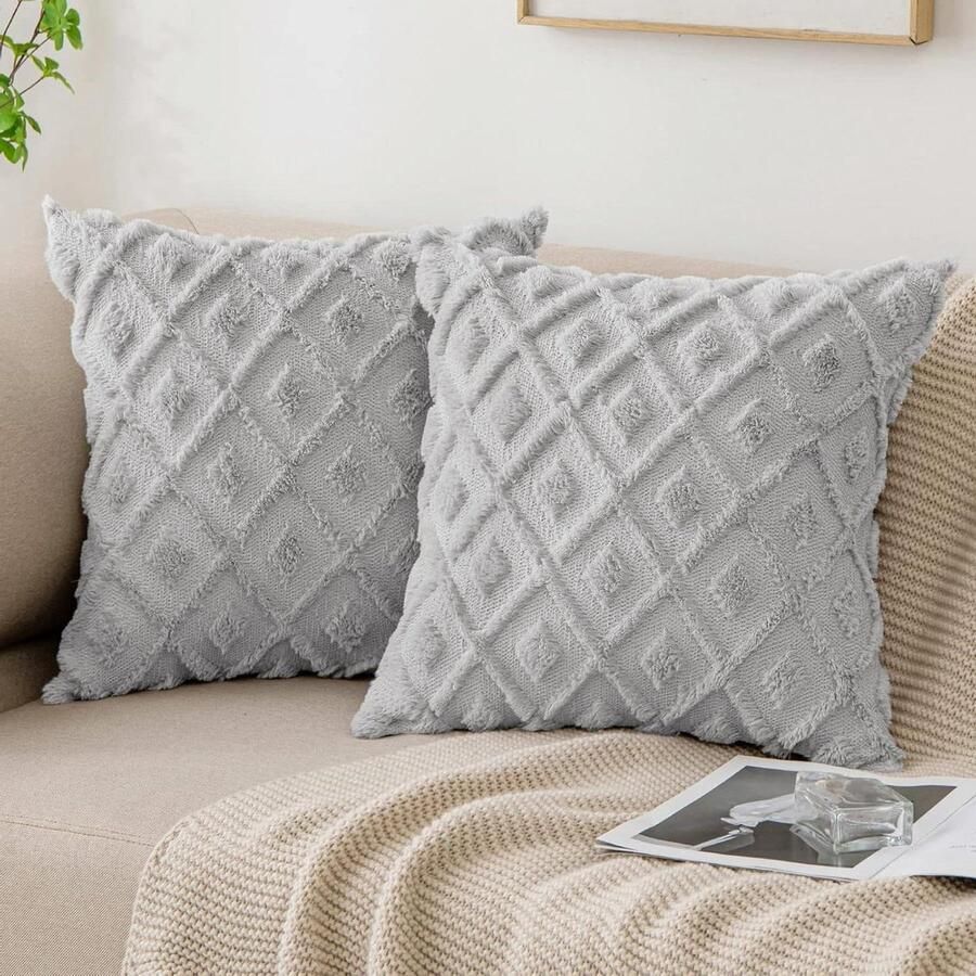 Kussenhoes 50x60 Pluche kussenhoezen decoratief luxe kussens kussenovertrekken voor bank slaapkamer woonkamer 50-60 cm lichtgrijs kussenhoes 50x60