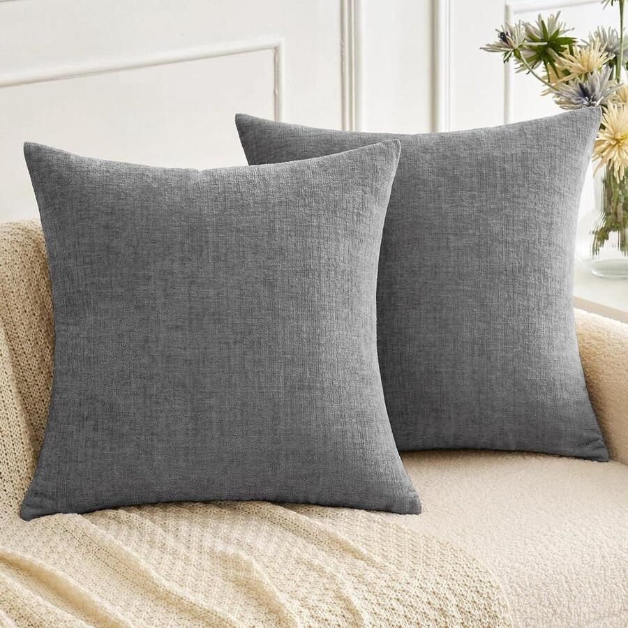 Kussenhoes 50x60 Set van 2 zachte chenille-kussenslopen woonkamer bank effen 50 x 50 cm donkergrijs kussenhoes 50x60