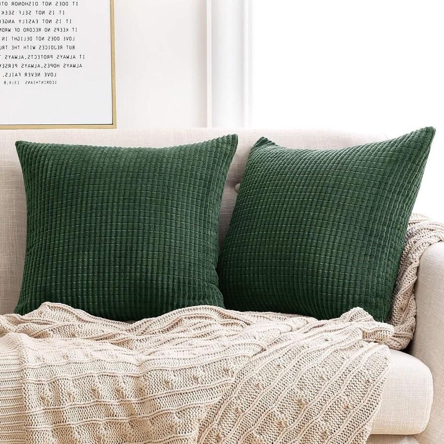 Kussenhoes 50x60 Wafelstructuur Corduroy Donkergroen Kerst Vierkante Zonder Vulling Onzichtbare Rits Bank Slaapkamer Auto 2 Stuks 50x50 cm kussenhoes 50x60