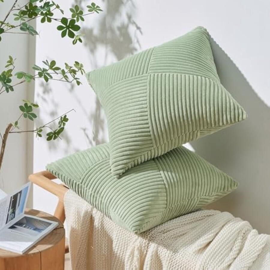Kussenhoes 60x60 Groen Cord Satin 2er Set Windmill Stripes Patroon Grote Kussenhoezen Decoratieve Kussen Sofa Kussen Patchwork Ontwerp Decor Woonkamer Bed Slaapkamer Sofa