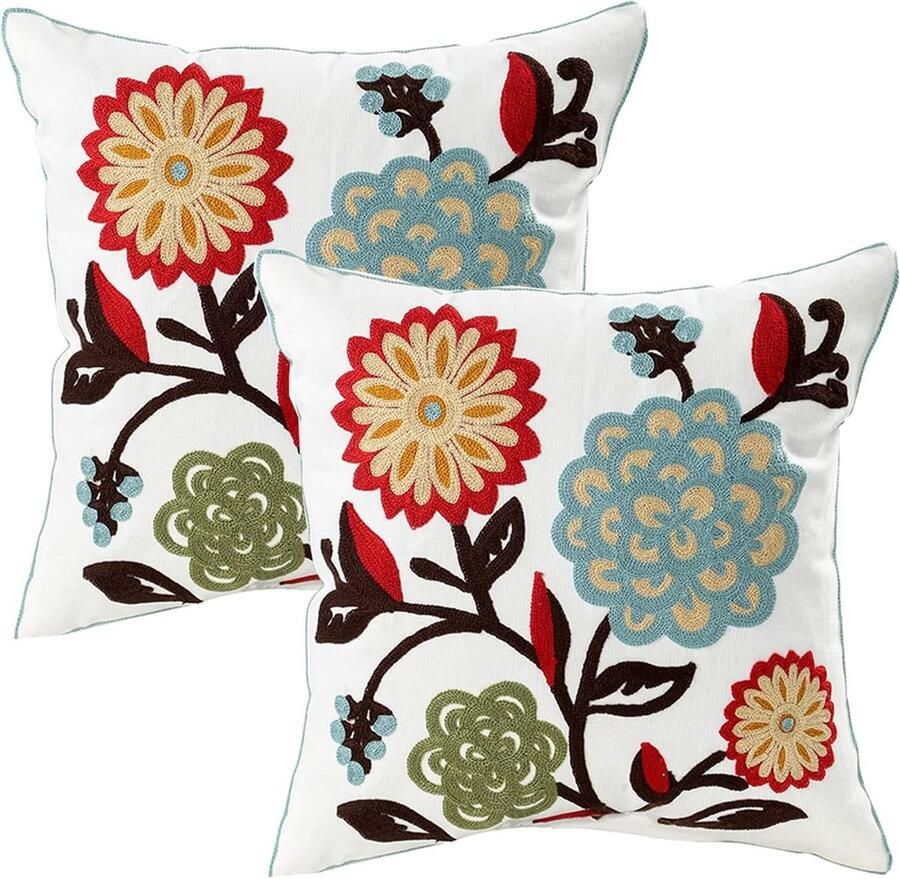Kussenhoes met bloemen lente zomer decoratie outdoor kussensloop borduurwerk bloemen voor tuin bank woonkamer slaapkamer set van 2 45 x 45 cm
