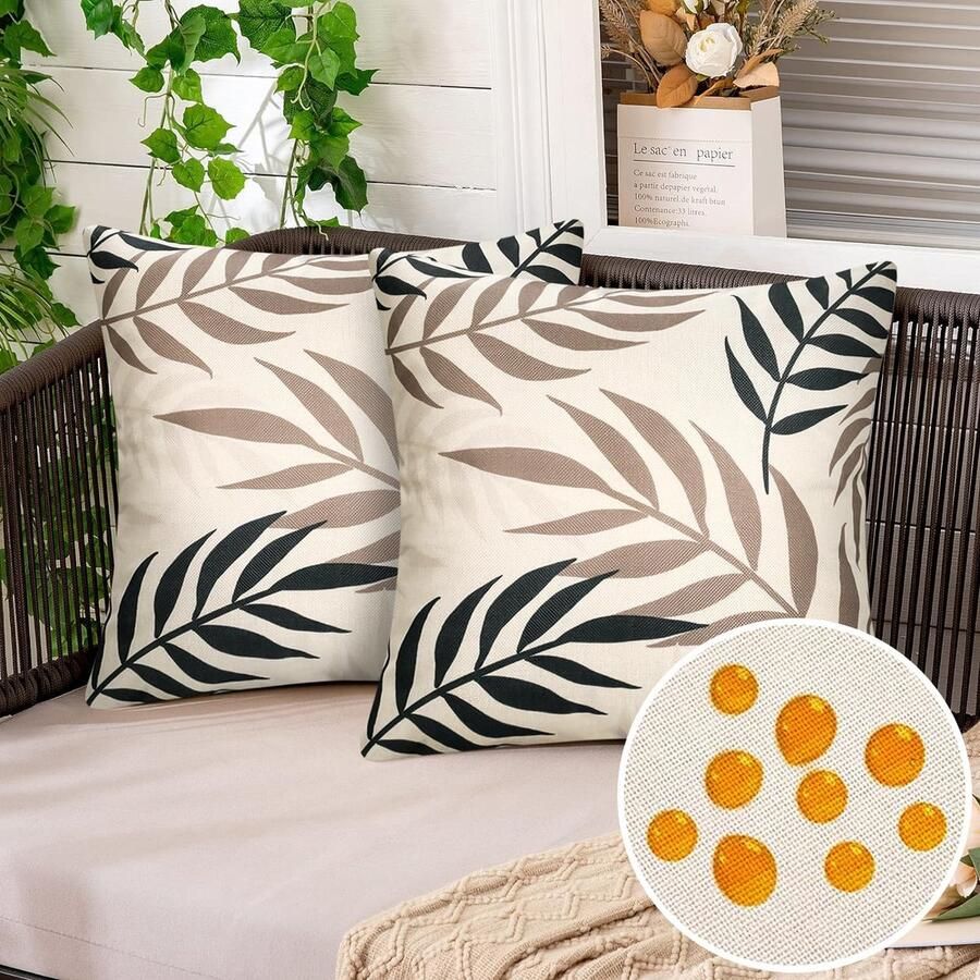 Kussenhoes modern 45 x 45 cm bruin blad bankkussen buiten waterdicht sierkussen kussenovertrek woonkamer sierkussen voor bank stoel bed tuin set van 2