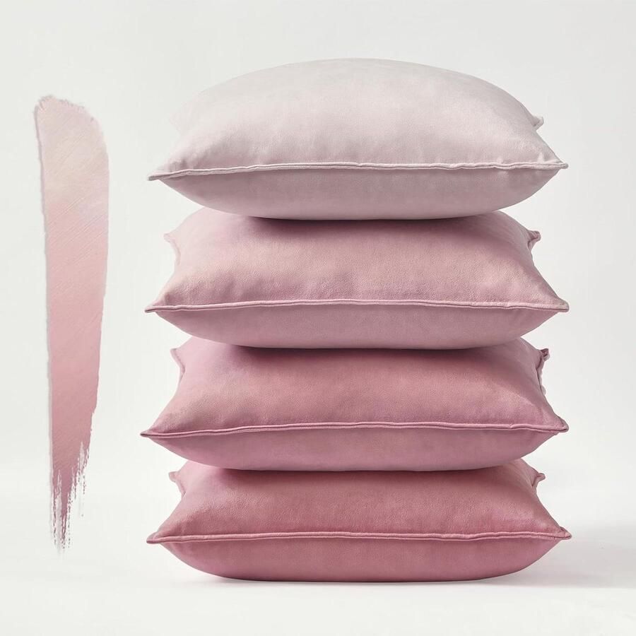 Kussenhoes roze fluwelen set van 4 Voor bank en slaapkamer decoratie Zacht en pluizig Grote vierkante sprei 50 x 50 cm
