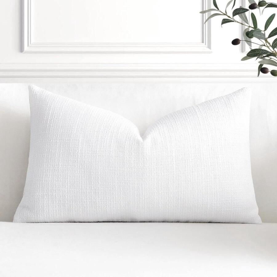 Kussenhoes set van 1 kussensloop effen linnen kussenhoezen 40 x 60 cm moderne sierkussens kussenovertrek voor bank slaapkamer thuis decoratie zuiver wit luxe uitstraling kussenhoes 60x60