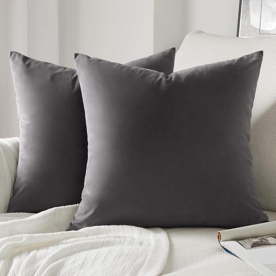 Kussenhoes set van 2 fluwelen kussenhoezen bankkussen decoratief kussen bankkussen decoratief kussen voor bank bed woonkamer slaapkamer 45 x 45 cm donkergrijs