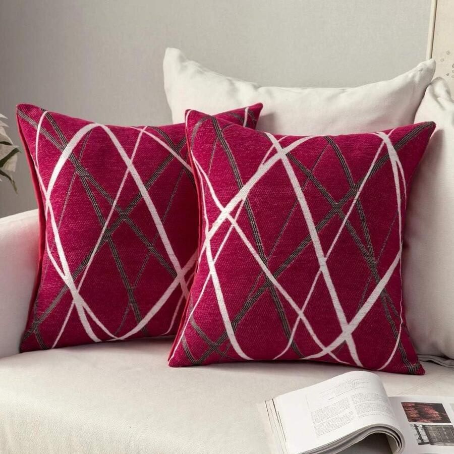 Kussenhoes sierkussenhoes decoratief vierkant ontwerp met lichte lijnen voor bank woonkamer bed slaapkamer 50 x 50 cm 2 stuks rood floor pillow