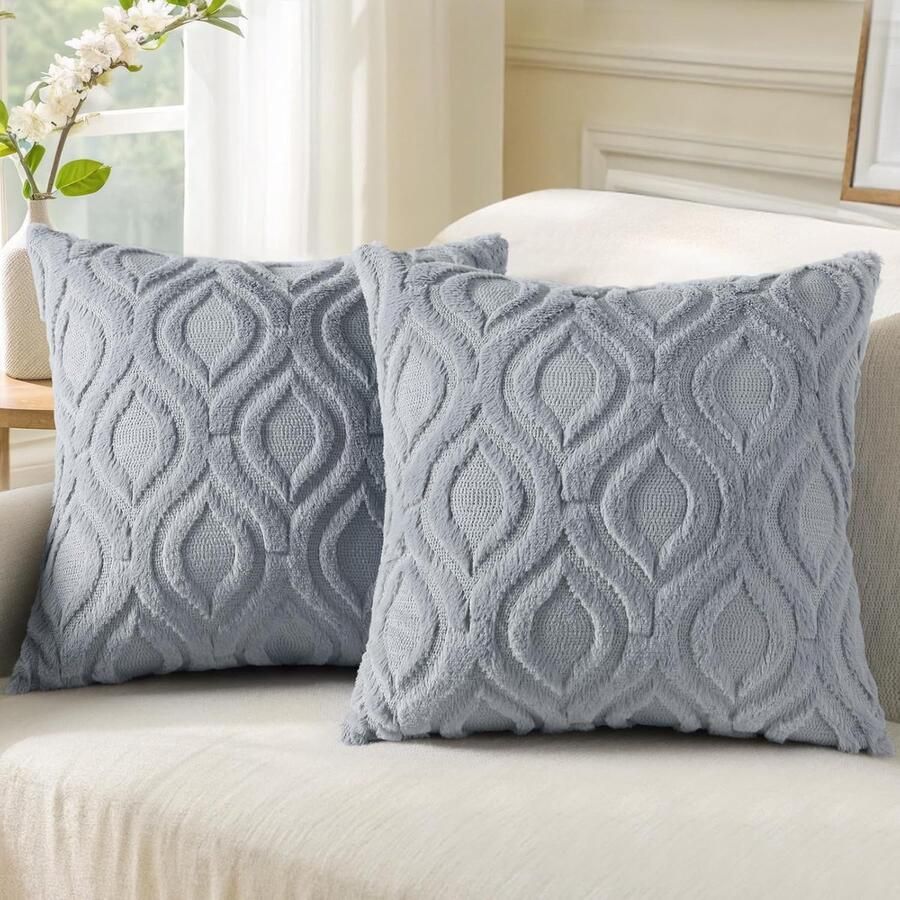 Kussenhoezen 18x18 inch set van 2 zachte pluche imitatiewol blauwgrijze bankkussenhoezen effen geverfde accentkussenslopen voor slaapbank woonkamer woondecoratie