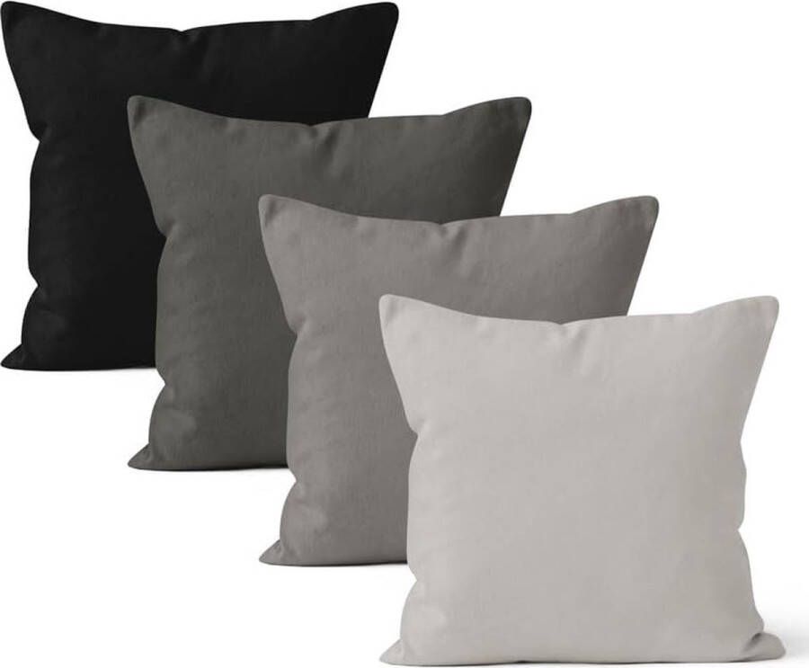Kussenhoezen 4 stuks (45 x 45 cm) Grijze combinatie Zacht katoenen canvas Effen geverfd Rechthoekige kussensloop Decoratief voor woondecoratie Woonkamer Slaapkamer Bank Wasbaar