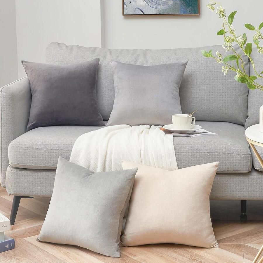 Kussenhoezen 40 x 40 cm decoratief fluweel grijs voor woonkamer bed tuin zacht modern decoratie