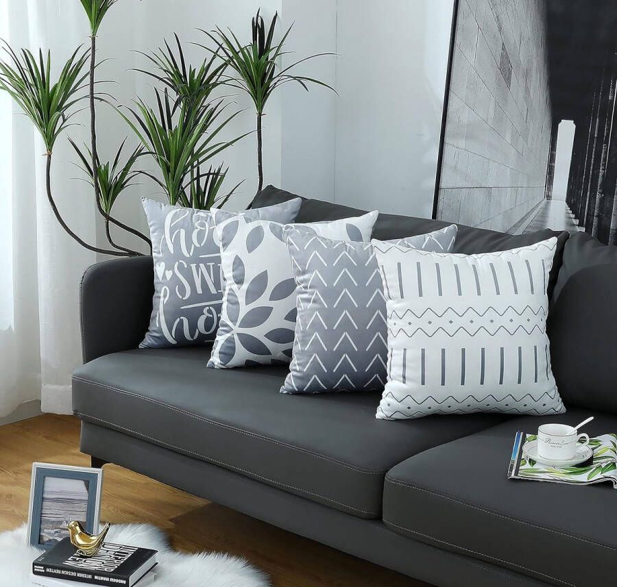 Kussenhoezen 40 x 40 Set van 4 Grijze Vierkante Decoratieve Kussenhoes Kussenhoezen 16 x 16 Pack van 4 voor Buiten Patio Tuin Blench Woonkamer Bank Boerderij Decor