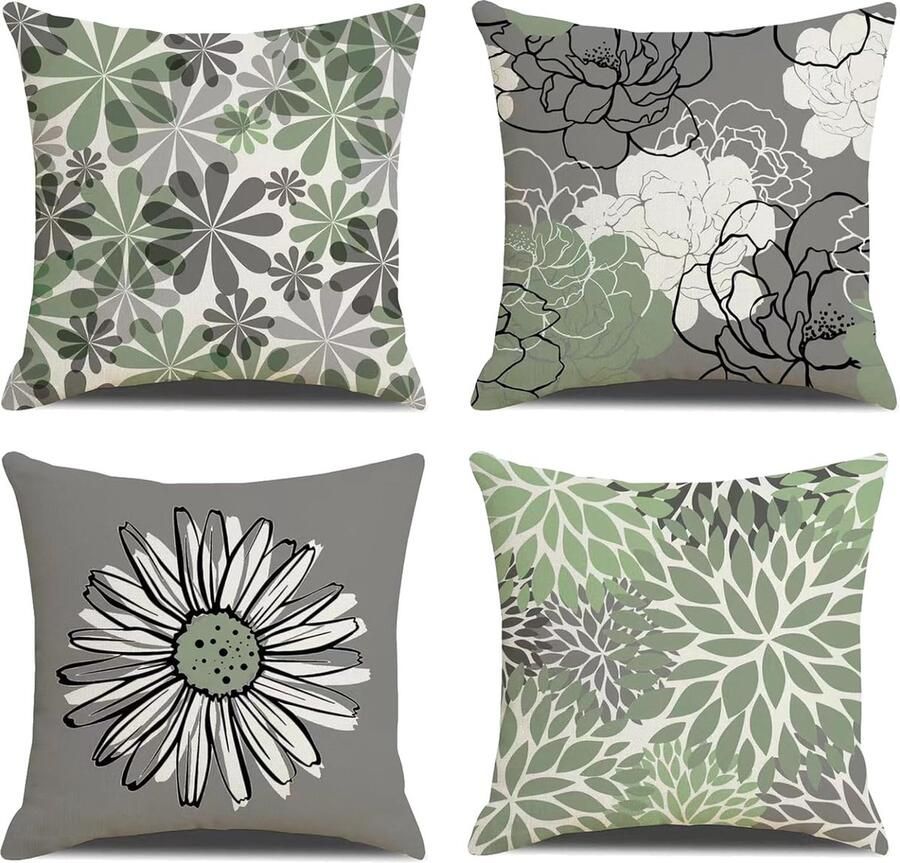 Kussenhoezen 40x40 set van 4 moderne bloemen decoratieve vierkante kussenhoezen grijze madeliefje kussenhoes decoratieve bloemenkussenhoes voor thuis bank buitendecoratie