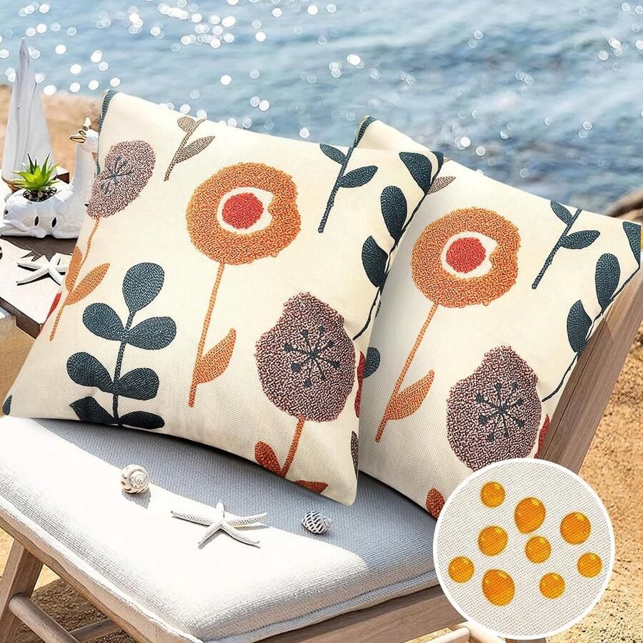 Kussenhoezen 45 x 45 cm waterdicht bloembladeren blauw bedrukt lente zomer herfst winter linnen kussenhoezen set van 2 voor tuinbank bank woonkamer