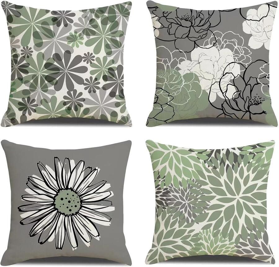 Kussenhoezen 45x45 Set van 4 Moderne Bloemen Decoratieve Vierkante Kussenhoezen Grijze Madelief Kussenhoes Decoratieve Bloemen Kussenhoes voor Thuis Bank Buiten Decoratie