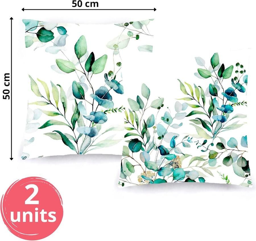Kussenhoezen 50x50 decoratieve kussenhoezen (set van 2) voor bank bed fauteuil woonkamer auto. Zeer zacht modern en met onzichtbare ritssluiting (groene bloemen)