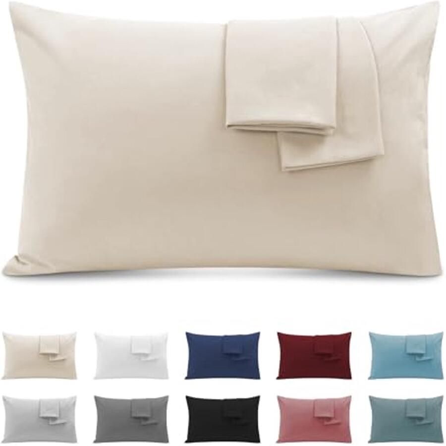 Kussenhoezen 50x90cm Set van 2 voor Tweepersoonsbed Hypoallergene Microvezel met Onzichtbare Rits Zacht en Ademend Beige