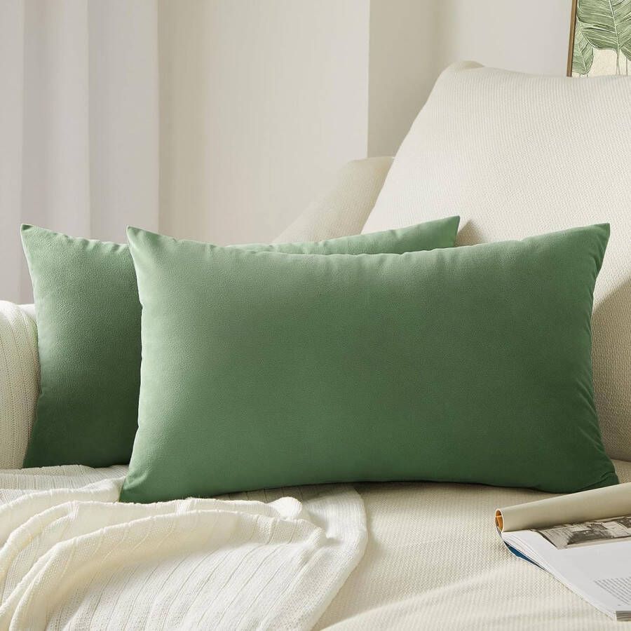 Kussenhoezen 60 x 40 cm groen set van 2 kussenslopen bankkussen sierkussen decoratie voor bank bed woonkamer slaapkamer set van 2