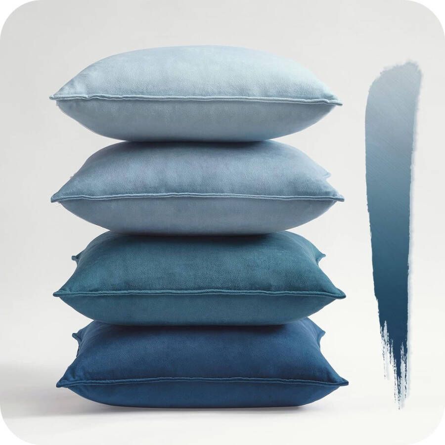 Kussenhoezen 60 x 60 cm blauw set van 4 fluwelen kussenslopen sierkussen overtrek voor bank slaapkamer woonkamer balkon pluizig