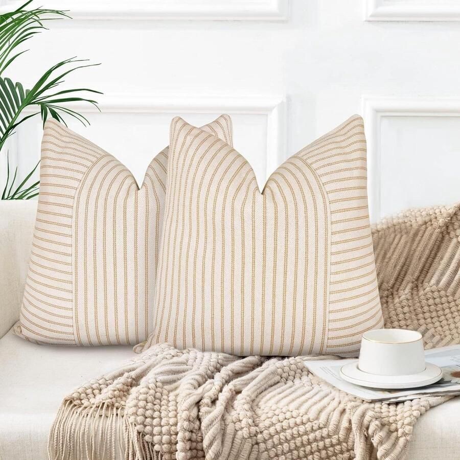 Kussenhoezen 60 x 60 cm katoen linnen Set van 2 Strepen Sierkussens boho decoratie Sierkussenhoezen voor bank woonkamer Zwarte kussenhoezen kussenhoes 60x60