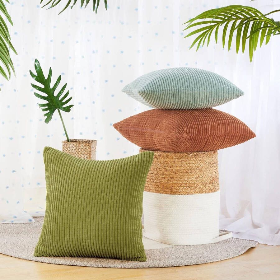 Kussenhoezen decoratief kussenhoezen sierkussen bankkussen met verborgen voor bank 60 x 60 cm mosgroen set van 2