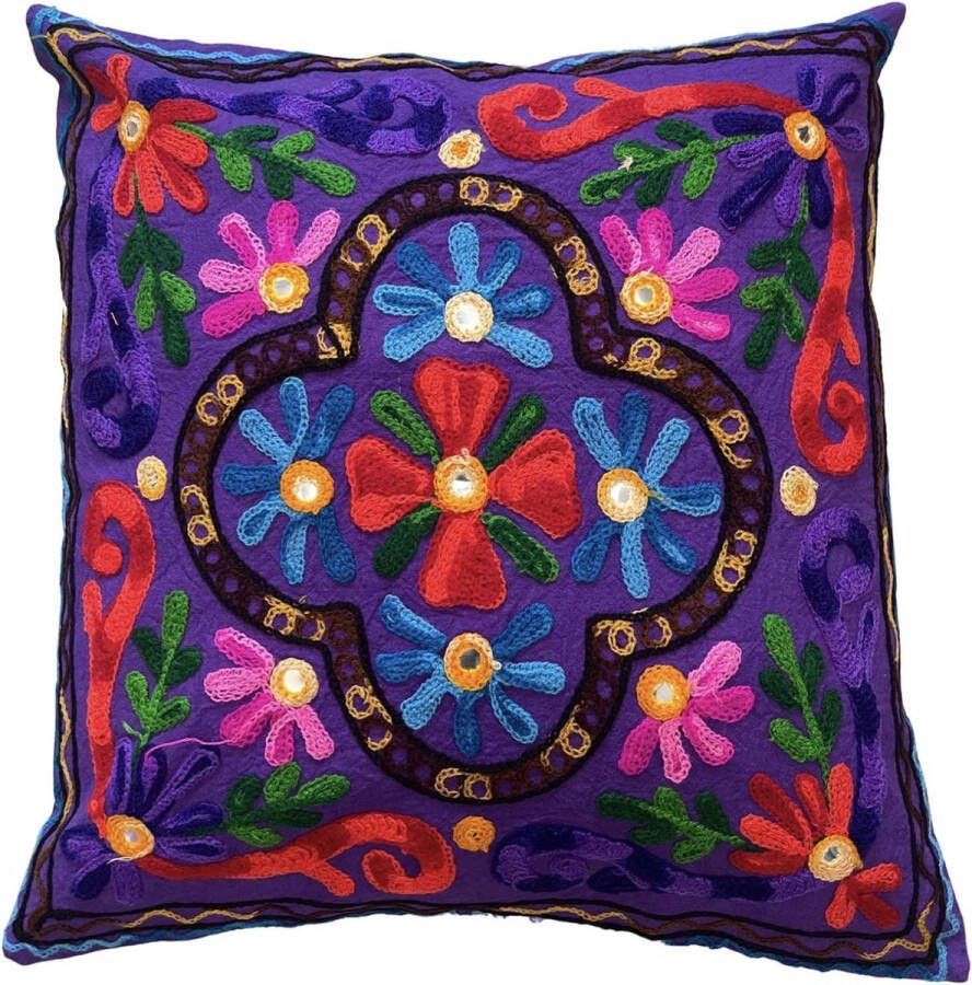 Kussenhoezen Decoratieve Geborduurde Mandala Bloemen Etnische Boho Kussenhoes Heldere Kleurrijke Boheemse Hoes voor Slaapbank Handgemaakte Slaapkamer Woonkamer 40 x 40 cm (16 x 16 inch)