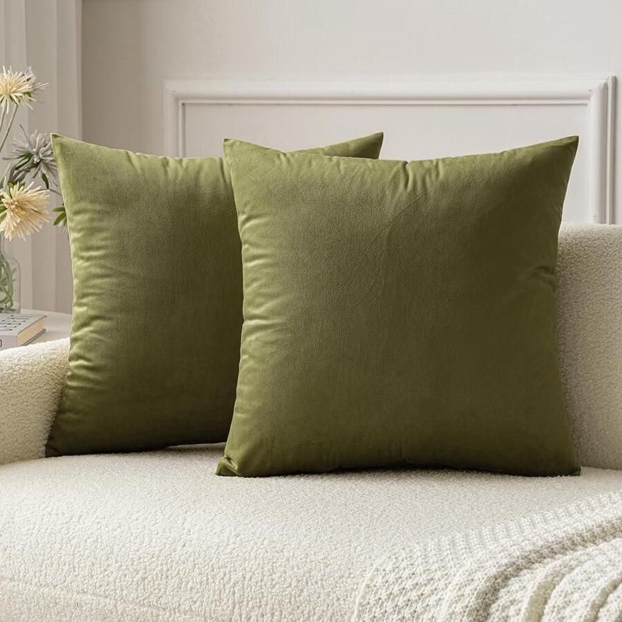 Kussenhoezen Fluweel Decoratief Bank Kussensloop Superglad Zacht Woondecoratie Woonkamer Slaapkamer 2 Stuks 40 x 40 cm Legergroen