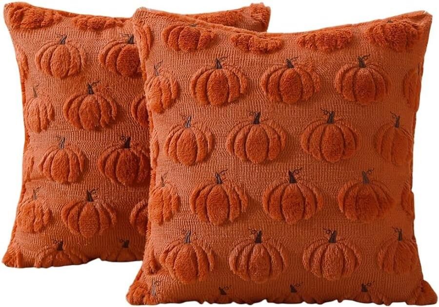 Kussenhoezen Halloween Pompoen Kussenslopen 2 Stuks 45×45 cm Pompoen Kussenhoezen Herfst Sierkussenslopen Voor Binnen Huis Slaapkamer Bank Decoratie Bruin