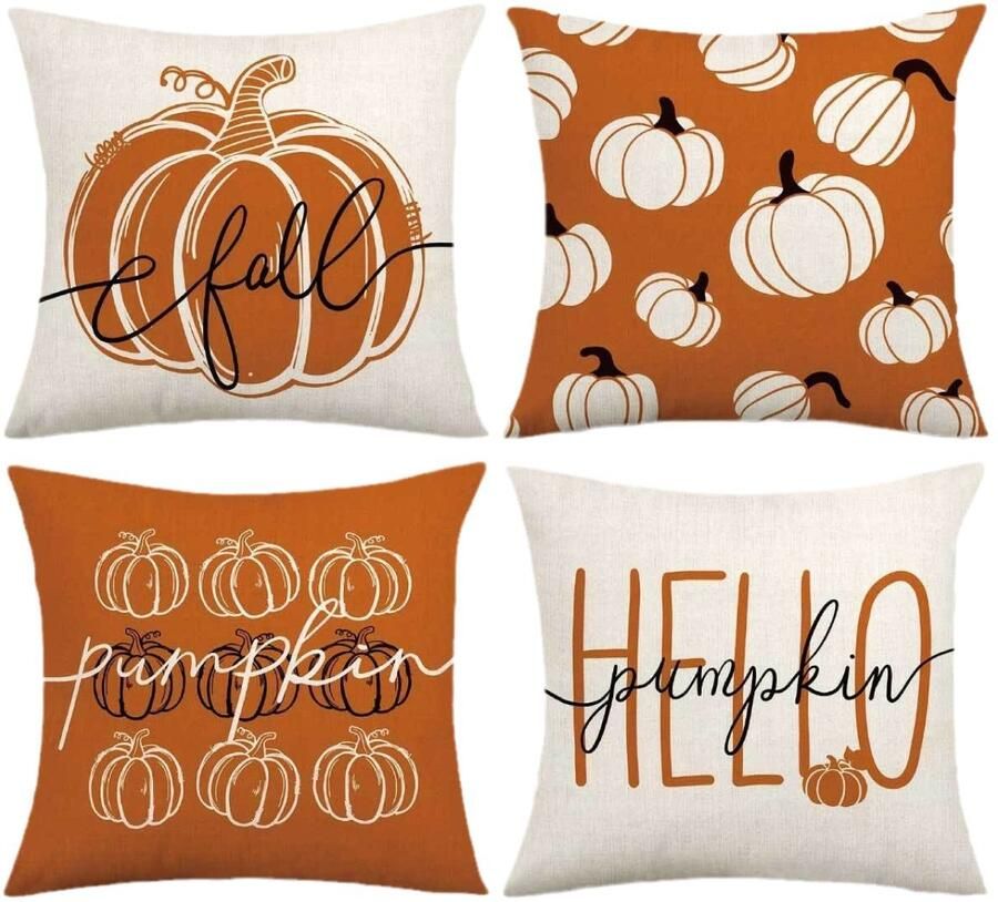 Kussenhoezen met herfstoranje pompoen en aquarelprint 4 stuks Blessed Autumn Outdoor kussenhoezen voor slaapbanken woonkamers en woonaccessoires