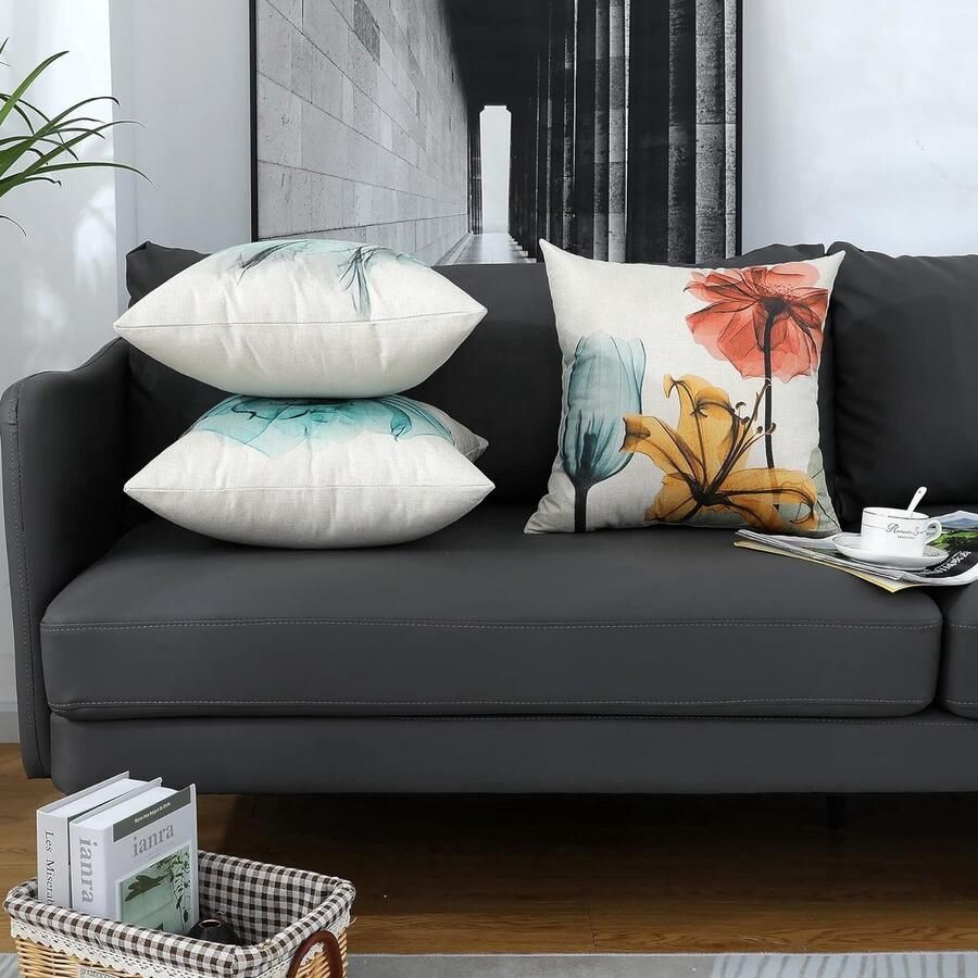 Kussenhoezen moderne geometrische decoratieve katoenen linnen kussenslopen met onzichtbare ritssluiting 40 x 40 cm set van 4 voor woonkamerstoel bank