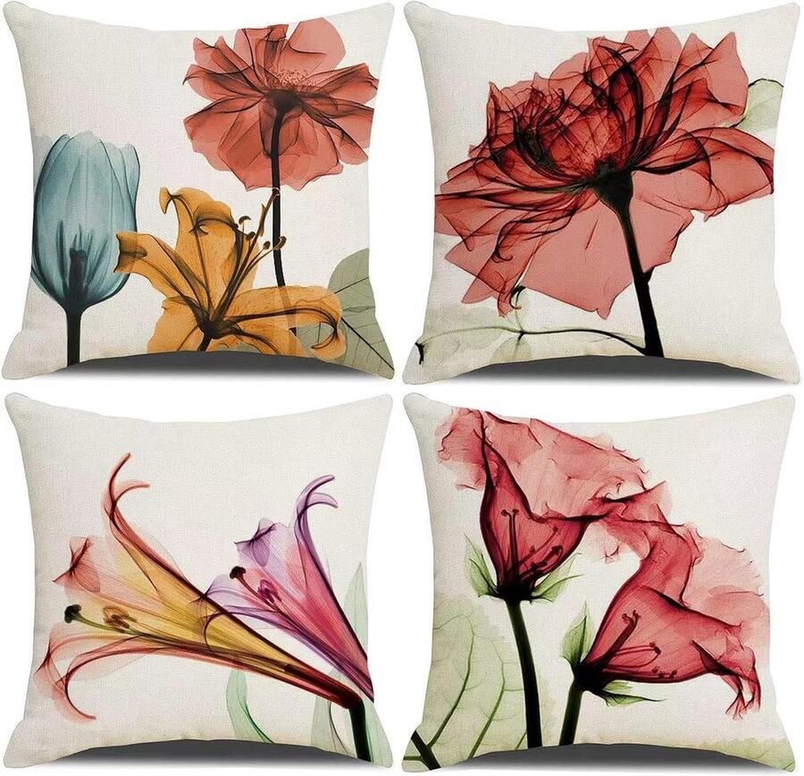 Kussenhoezen moderne geometrische decoratieve katoenen linnen kussenslopen met onzichtbare ritssluiting 40 x 40 cm set van 4 voor woonkamerstoel bank