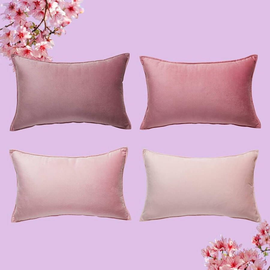 Kussenhoezen roze 30 x 50 cm set van 4 stuks fluweel kleurverloop sierkussen overtrek voor bank slaapkamer woonkamer balkon zacht