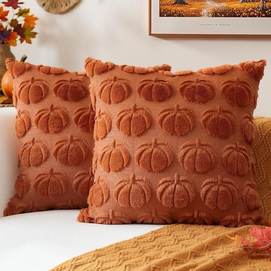 Kussenhoezen Set 2 Stuks Pompoen Design 45x45 cm Pluche Herfst Hoezen voor Bank en Tuin Boho Stijl Woonkamer Decoratie Moderne Dekenkussens voor Binnen en Buiten