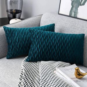 Kussenhoezen set van 2 fluwelen zachte solide decoratieve kussens voor sofa slaapkamer 30 cm x 50 cm set van 2 voor bank bed bank stoel slaapkamer en woonkamer blauw-groen